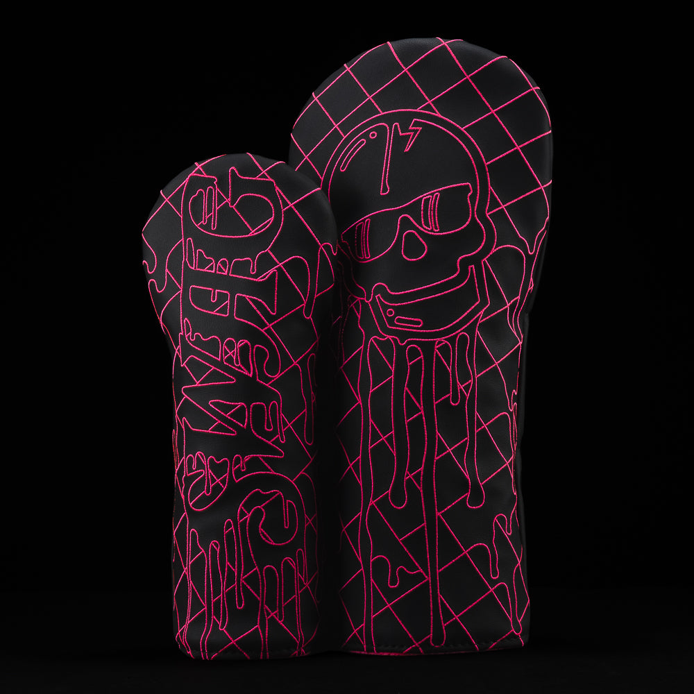 SWAG Golf inked pink quilted drip 2-piece golf headcover set featuring 1 driver and 1 fairway wood golf headcover.