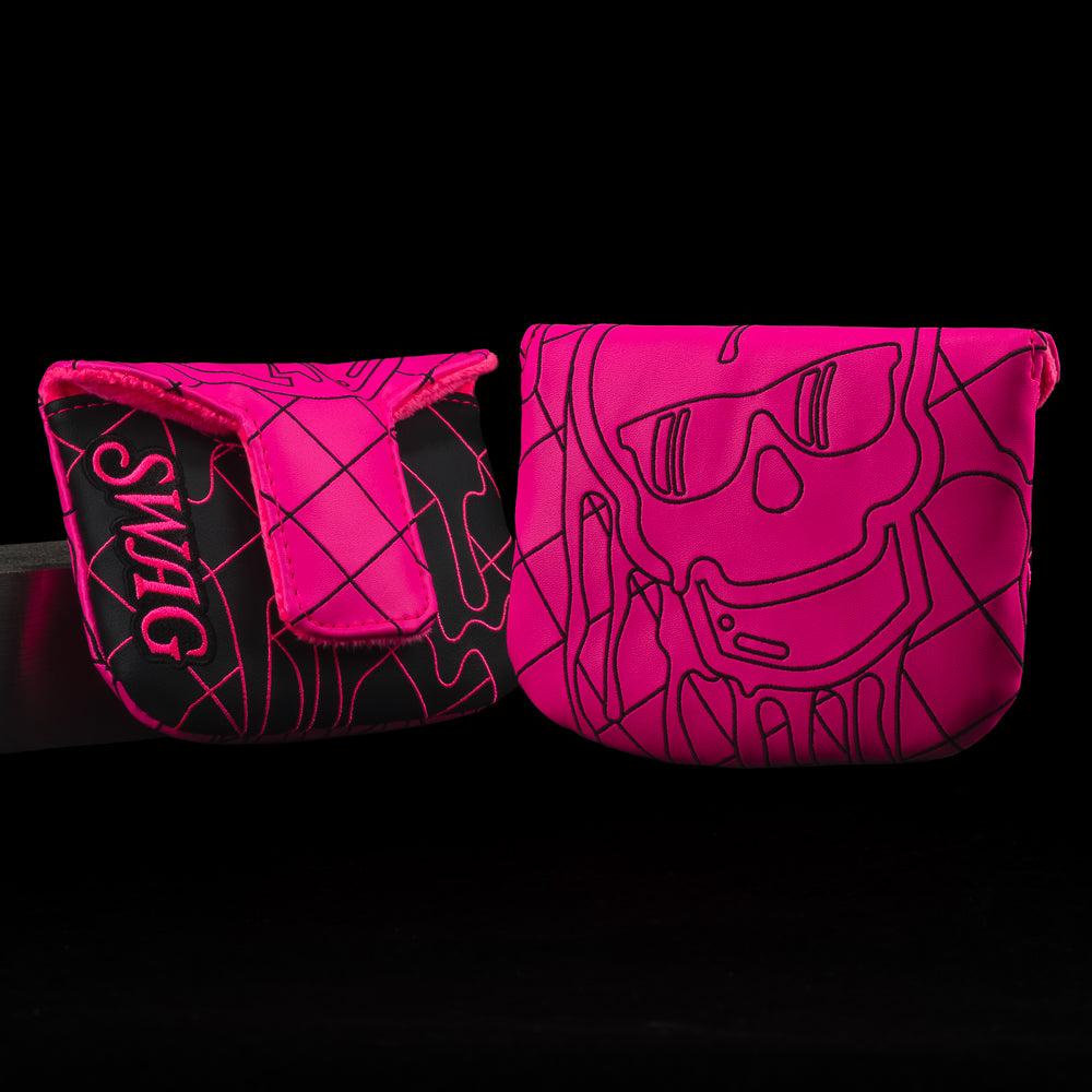 SWAG Golf inked pink quilted melt pink and black skull mallet putter golf headcover.