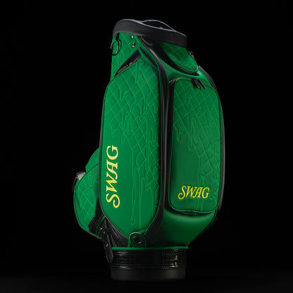 SWAG Golf green quilted melt skull tour staff golf bag with faux croc details.