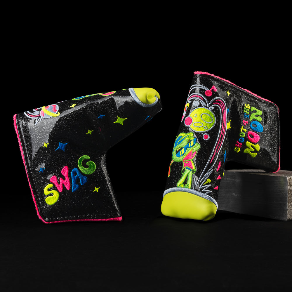 SWAG Golf Alien OG Moon Shot black, neon pink, and yellow blade putter golf headcover.