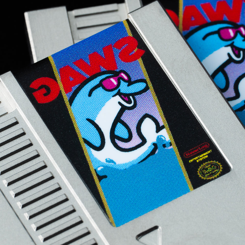 GAWS flipper video game cartridge themed stainless steel golf ball marker.