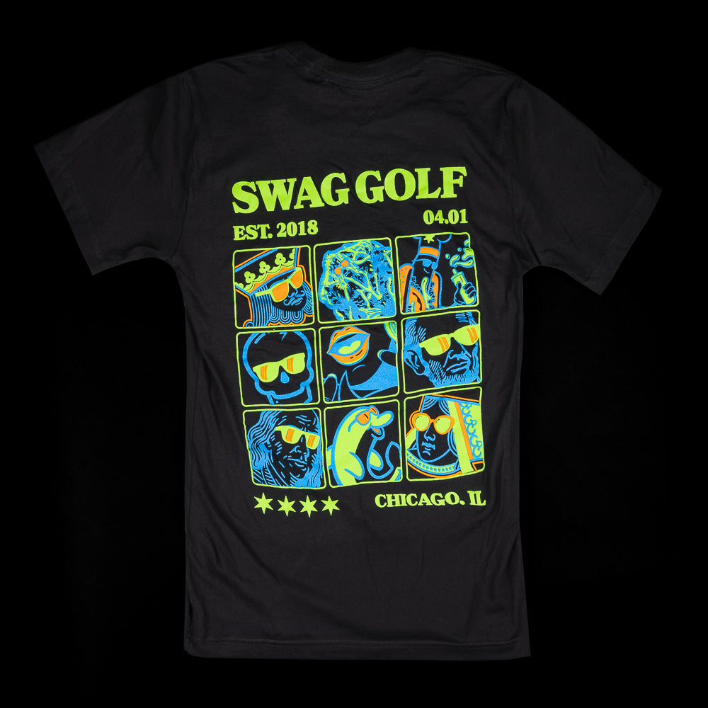 SWAG Golf black greatest hits short sleeve graphic print golf t-shirt.