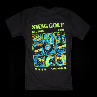 SWAG Golf black greatest hits short sleeve graphic print golf t-shirt.