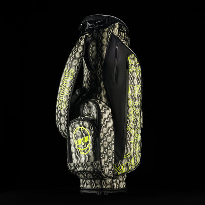 SWAG Golf faux snakeskin black, grey, and neon yellow golf stand bag.