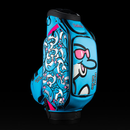 SWAG Golf blue and pink flipper golf tour staff bag.
