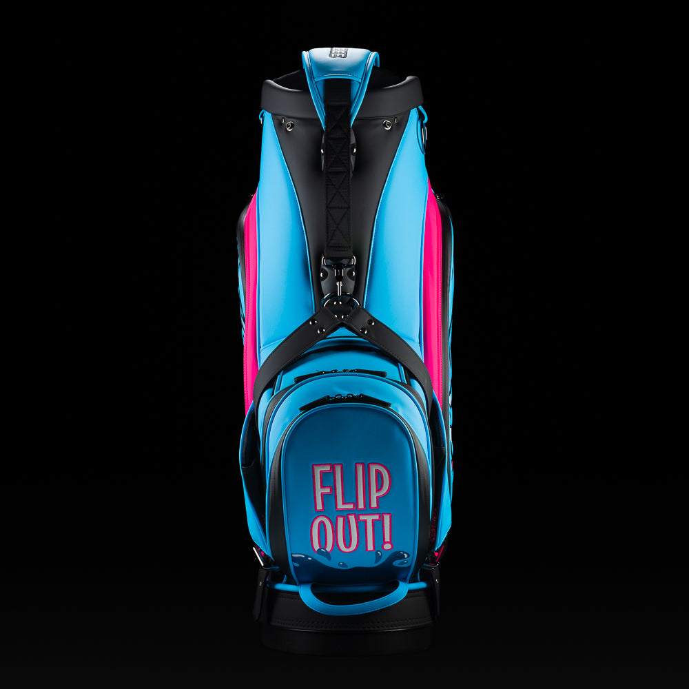 SWAG Golf blue and pink flipper golf tour staff bag.