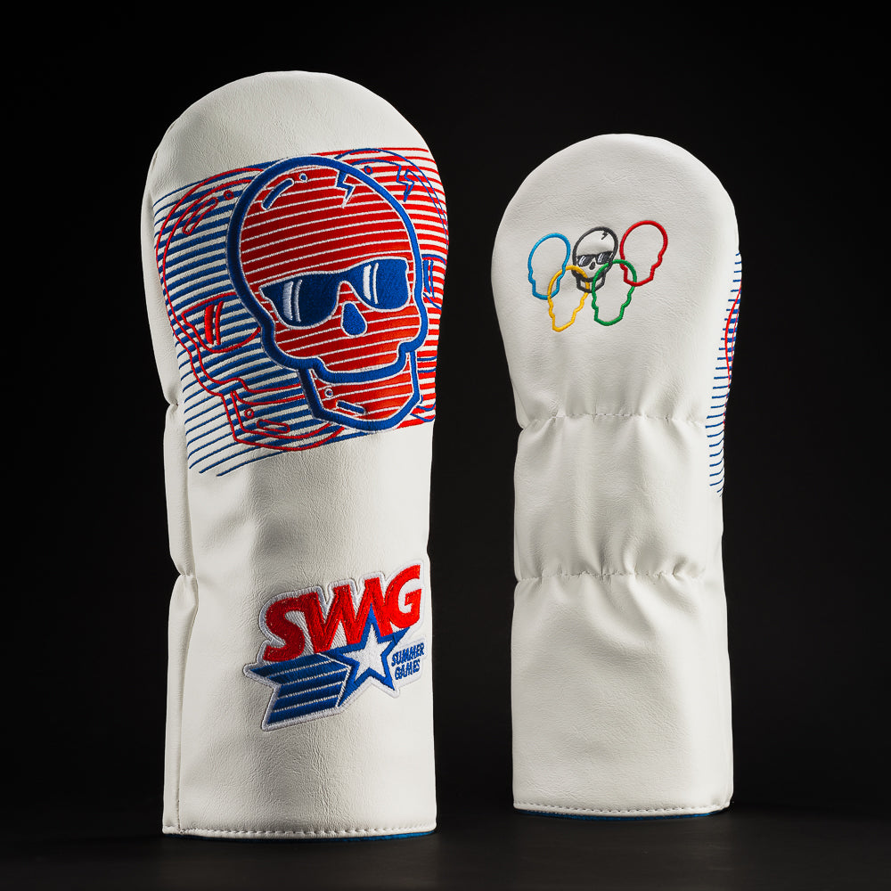 All-Star Skull white, red, and blue driver golf headcover made in the USA.