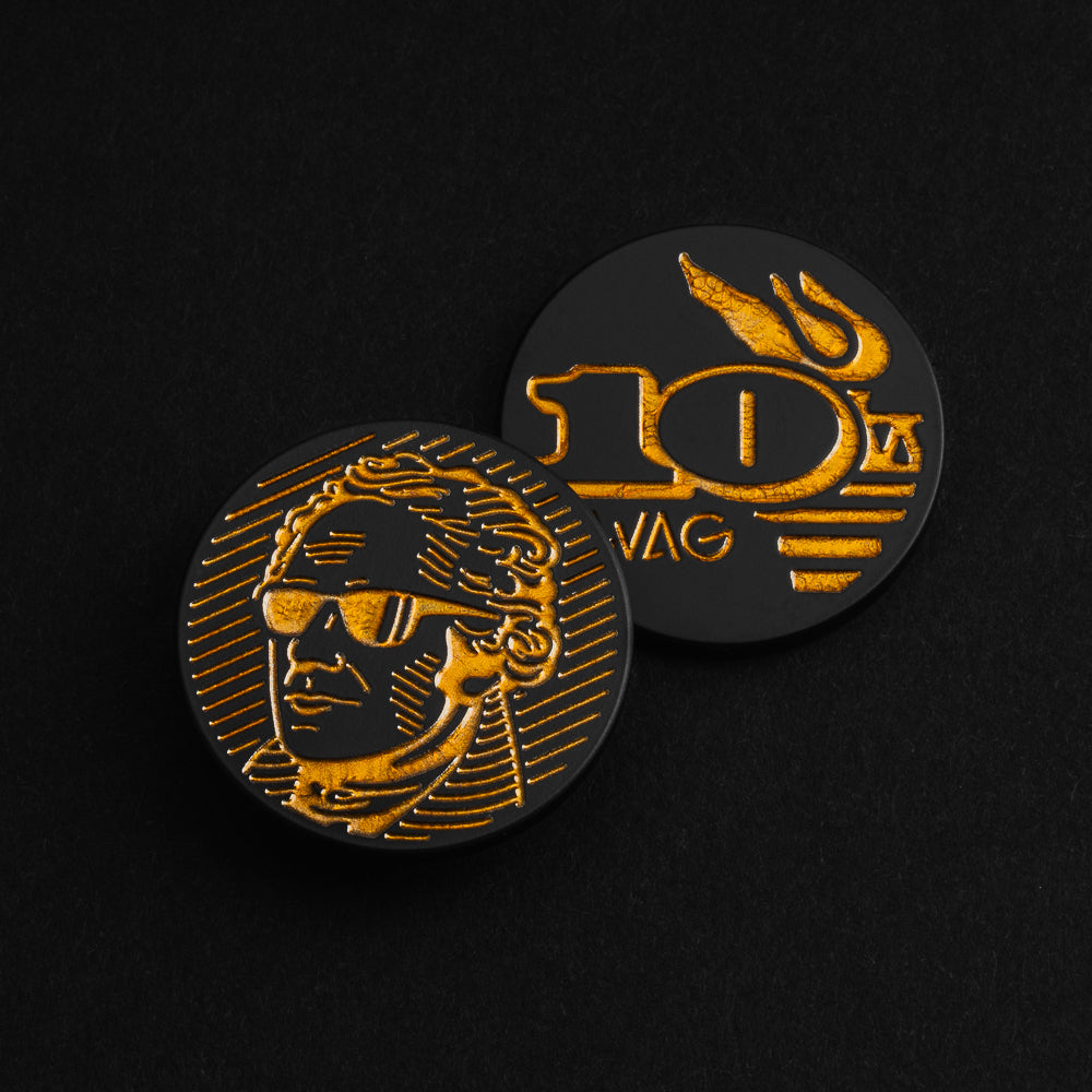 Swag Golf Broadway Hamilton black and gold golf ball marker accessory.