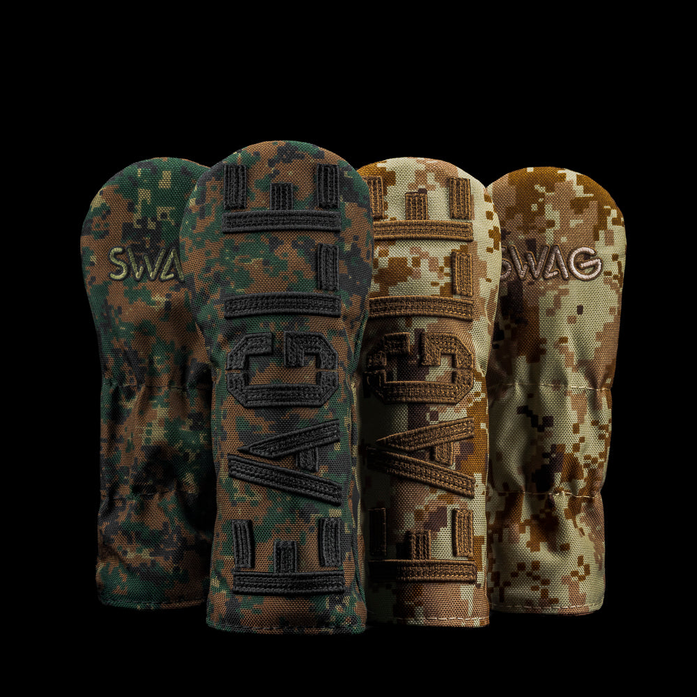 SWAG Golf EAGLE small talk camo hybrid golf headcover grab bag style release.