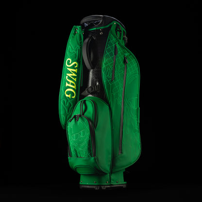 SWAG Golf quilted melt green, black, and yellow golf stand bag.
