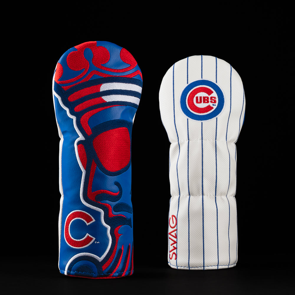 SWAG Golf x MLB officially licensed Chicago Cubs King of Ks blue, red, and white fairway wood golf headcover.