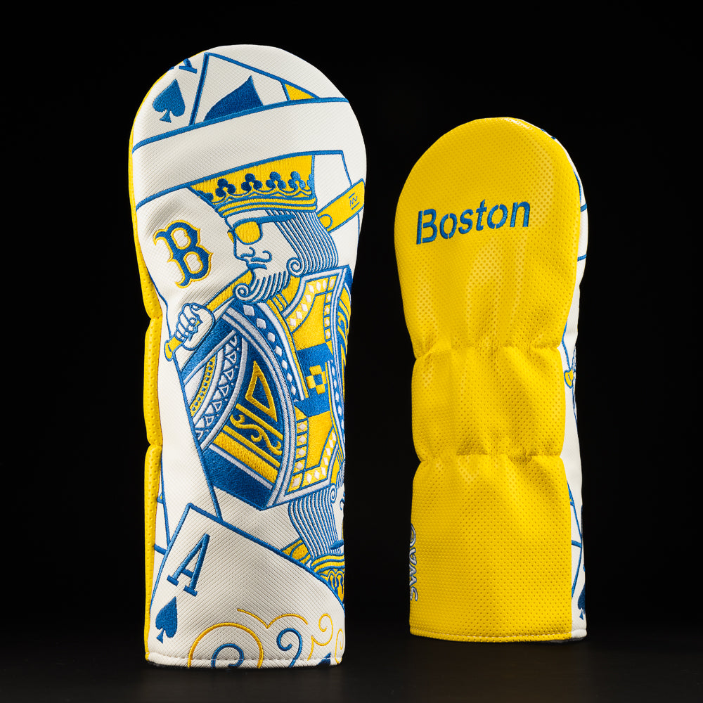 SWAG Golf x MLB Boston Red Sox City Connect King yellow, white, and blue driver golf headcover.