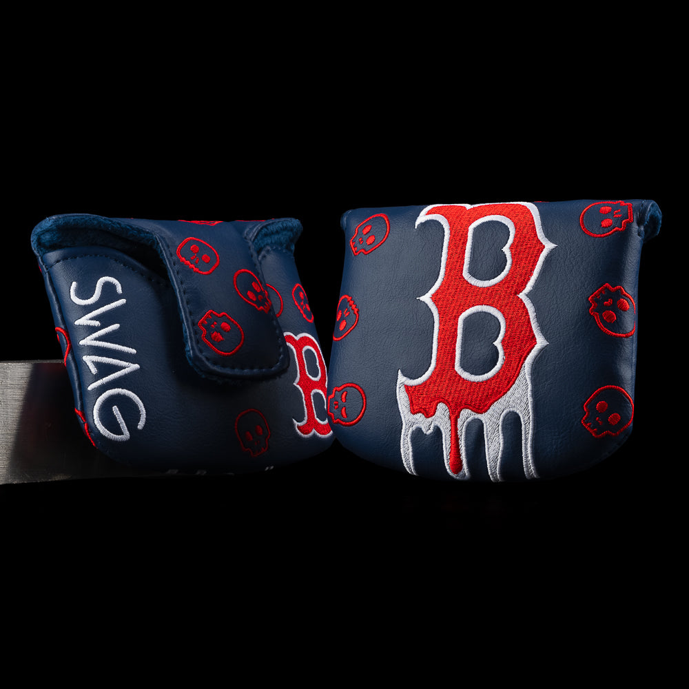 SWAG Golf x MLB officially licensed Boston Red Sox navy and red mallet putter golf headcover.