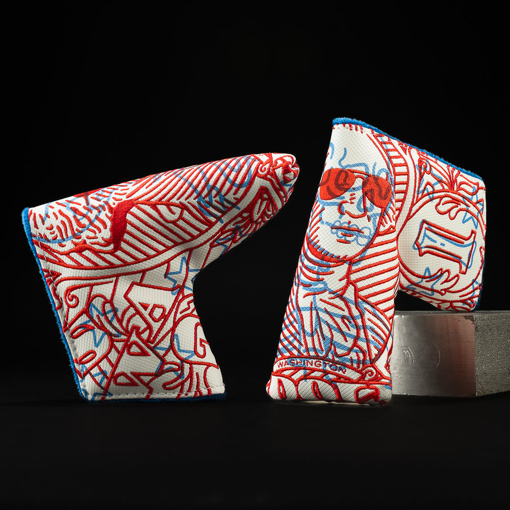 3D George Washington white, red, and blue blade golf headcover made in the USA.