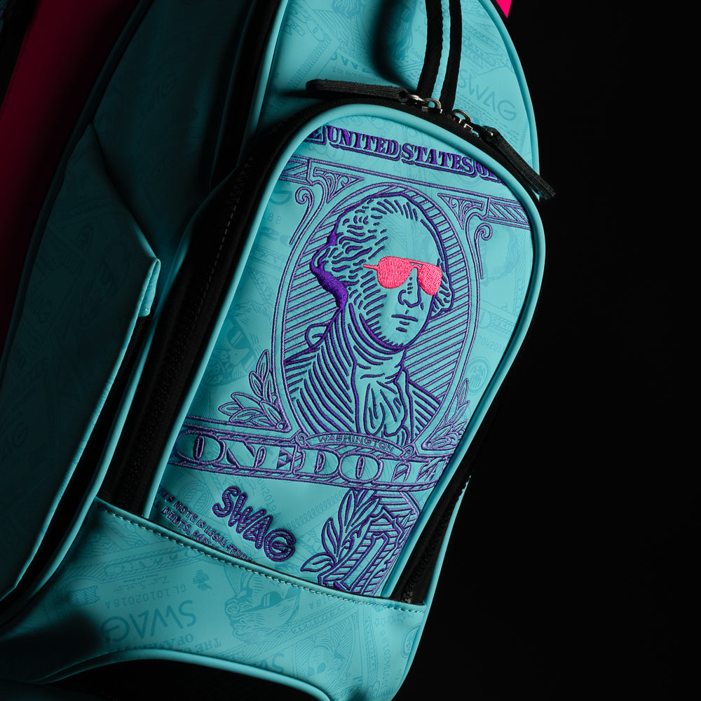 SWAG Golf Bubblegum George Washington blue and pink golf stand bag.