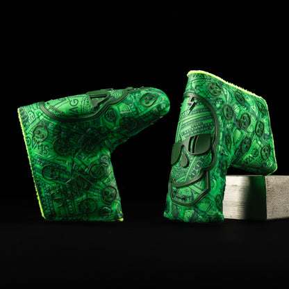 SWAG Golf dollar bills skull thermoplastic polyurethane green blade golf headcover.