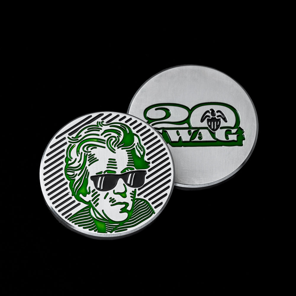 SWAG Golf The Jackson stainless steel golf ball marker accessory.