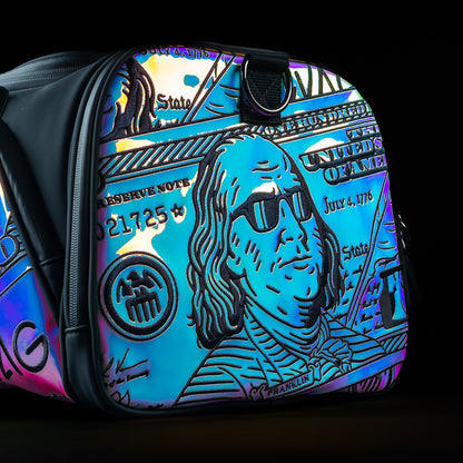 SWAG Golf Pearlescent Franklin iridescent and black golf duffel bag accessory.