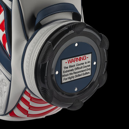SWAG Golf x Official Ryder Cup 2024 Team Vessel Prime Staff 2.0 golf bag. Featuring a red, white, and blue USA design.