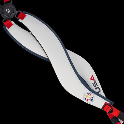SWAG Golf x Official Ryder Cup 2024 Team Vessel VLS Lux golf stand bag. Featuring a red, white, and blue USA design.