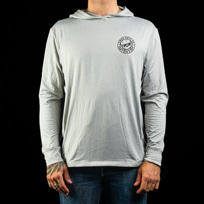 SWAG Golf x AndersonOrd blacks beach grey heather men's long sleeve performance golf hoodie.