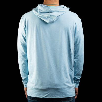 SWAG Golf x AndersonOrd blue fog heather long sleeve performance men's golf hoodie.