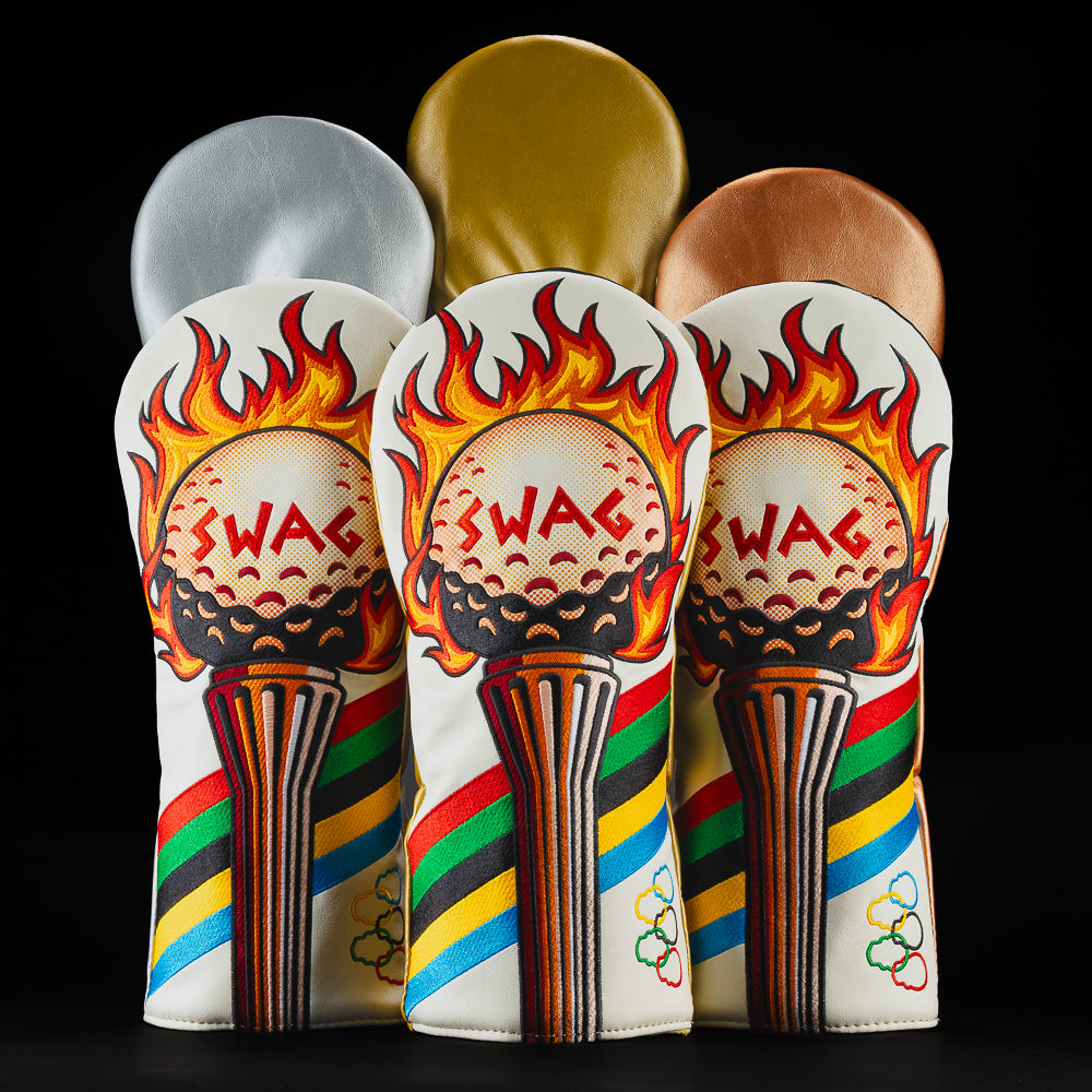 Swag Summer Games Torch white and multi-colored driver golf headcover. Made in the USA.