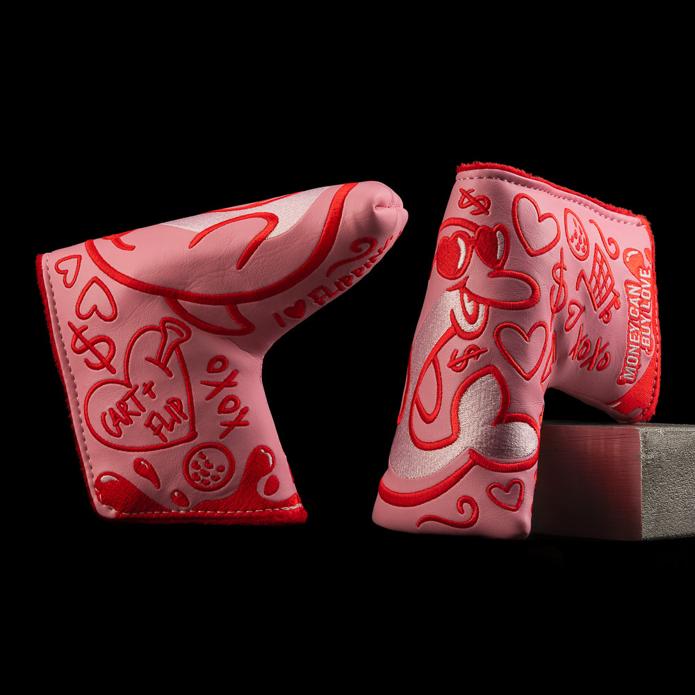 SWAG Golf Flipper love note pink and red Valentine's Day themed blade golf headcover made in the USA.